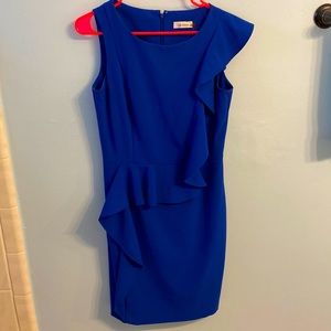Calvin Klein, blue, dress, business, cocktail dress, interview